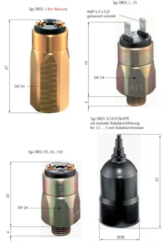 Druckschalter bis 150 bar – Stahl verzinkt / Messing, mit Schraubklemmen, alle Typen
